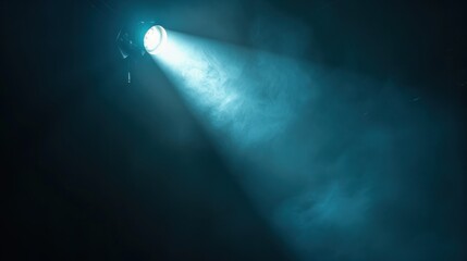 Closeup of theatre spotlight, intense beam, dark background, realistic studio lighting, highresolution