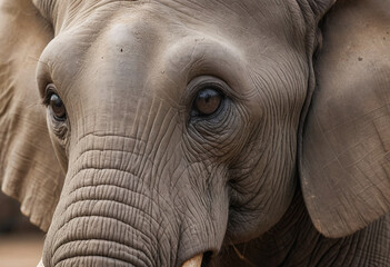 Fototapeta premium A close-up of an elephants wrinkled skin and long eyelashes. 