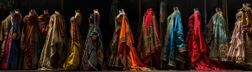 Fototapeta premium Intricate opera costumes, dramatic embroidery, rich colors, realistic studio lighting, high detail and vivid