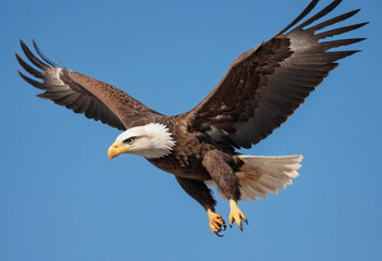 Obraz premium A photo of a majestic eagle soaring through a clear blue sky. 