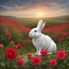 white rabbit on the grass