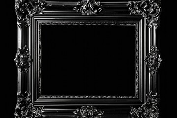 Black Ornate Frame. Antique Horizontal Picture Frame in Old-Style Design