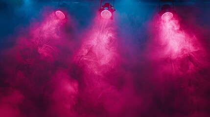 Fototapeta premium Vibrant smoke explosions on isolated background, stage lit with spotlights for entertainment show