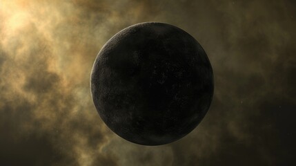 Nebula Planet. Dark and Grim Planet Orbiting in Distant Nebula Space