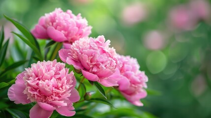 Fototapeta premium Peonies Garden. Beautiful Pink Peony Bouquet in Closeup on Green Herbal Background