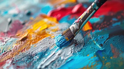 Obraz premium Art canvas with bold color splashes, closeup brush strokes, realistic studio lighting, high detail
