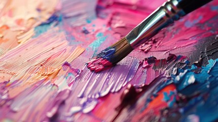 Obraz premium Art canvas with bold color splashes, closeup brush strokes, realistic studio lighting, high detail