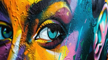 Closeup of artistic mural, vibrant colors, street art style, realistic studio lighting, highresolution background