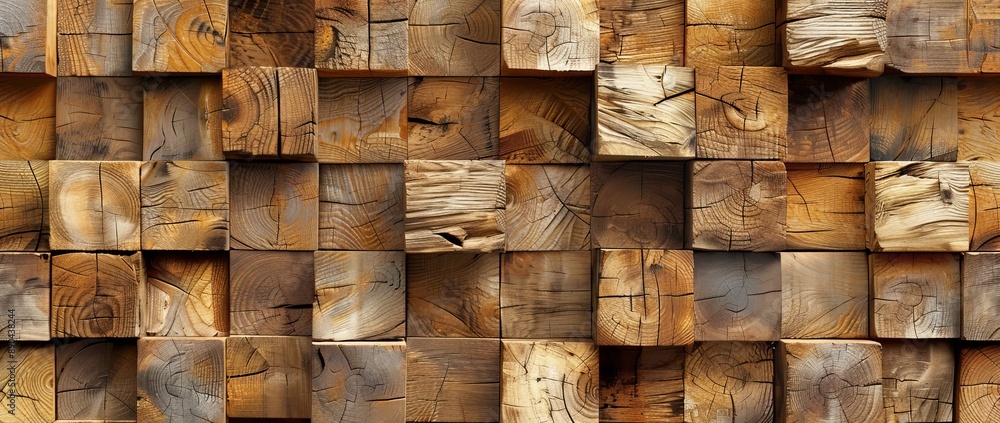 Poster featuring wooden blocks in a variety of browns and tans, each with a unique texture and shade of bro