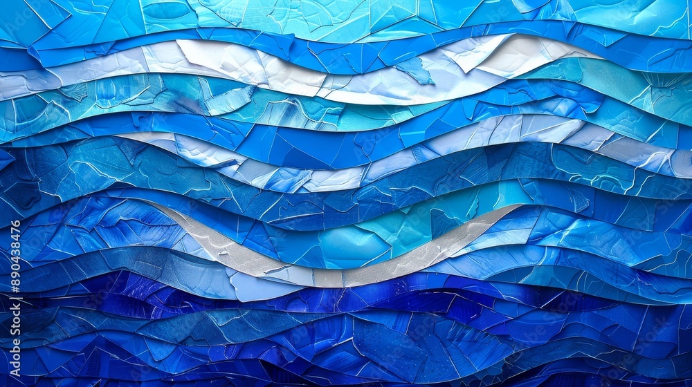 Aufkleber this abstract art piece on textured canvas has a blue background with a water wave pattern and wavy 