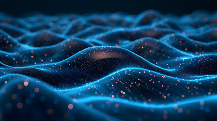 Abstract digital waves with glowing particles, creating a futuristic and mesmerizing blue pattern, resembling data flow or ocean waves.