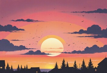 sunset scene illustration