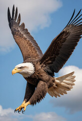 Obraz premium A majestic eagle soaring through the sky with a determined look. 