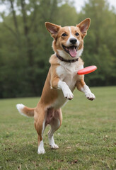  A photo of a dog fetching a frisbee with pure joy. 