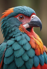 Fototapeta premium A close-up of a birds colorful beak and vibrant feathers. 