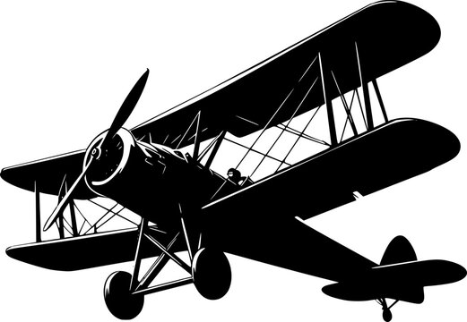 black biplane silhouette, vintage aircraft, flying clip art preview