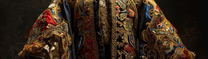 Obraz premium Opera costume with ornate embroidery, rich colors, realistic studio lighting, detailed and vivid