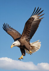 Obraz premium A photo of a majestic eagle soaring through a clear blue sky. 
