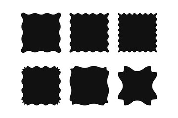Square black shapes with wavy edges. Curve borders sticker templates.