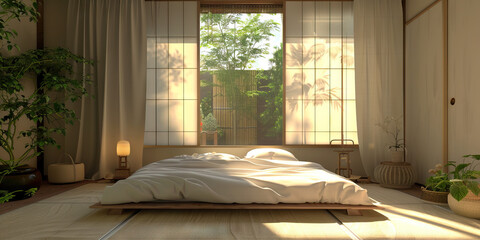 Minimalist Zen Den: A sleek platform bed, clean lines, and calming color palette create a peaceful sanctuary.