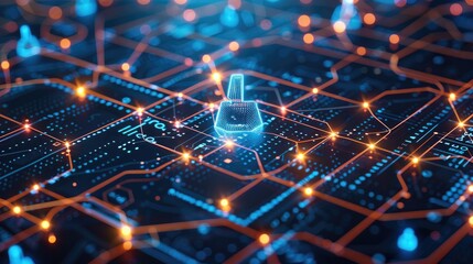 Obraz premium Cybersecurity network interface showing a digital fortress with advanced encryption and firewall technologies. Generative AI.