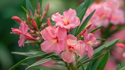 Fototapeta premium Large beautiful flowers of Turkey Pink Nerium Oleander