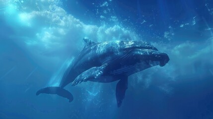 Naklejka premium Large cetacean in the azure atmosphere