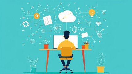 Problem-solving strategies, person outlining strategies on a whiteboard, flat design illustration