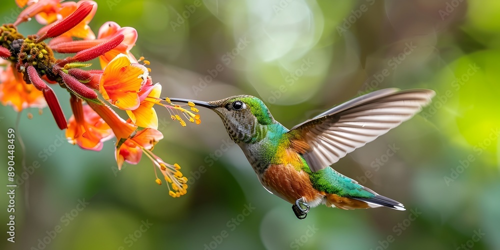 Sticker Vibrant Hummingbird Feeding on Colorful Flower with Dynamic Motion