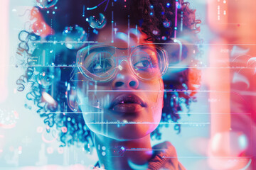 Futuristic portrait with digital overlay