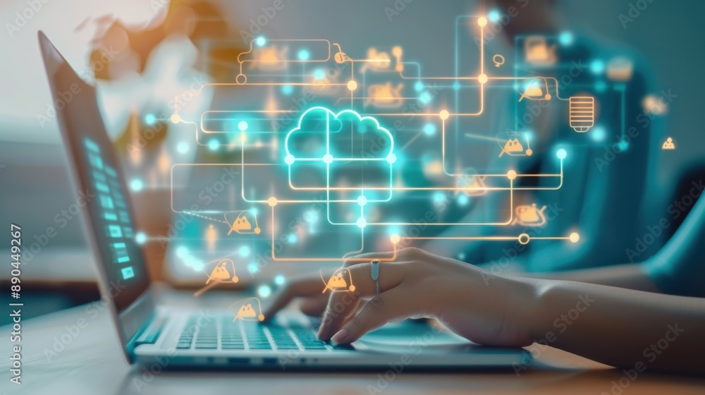 Poster remote team using cloud-based crm software, organized and customer-focused.