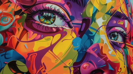 Obraz premium Colorful street art mural, intricate details, realistic studio setting, high detail and sharpness