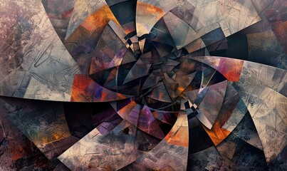 Abstract geometric shapes in digital art, complex textures and dynamic composition