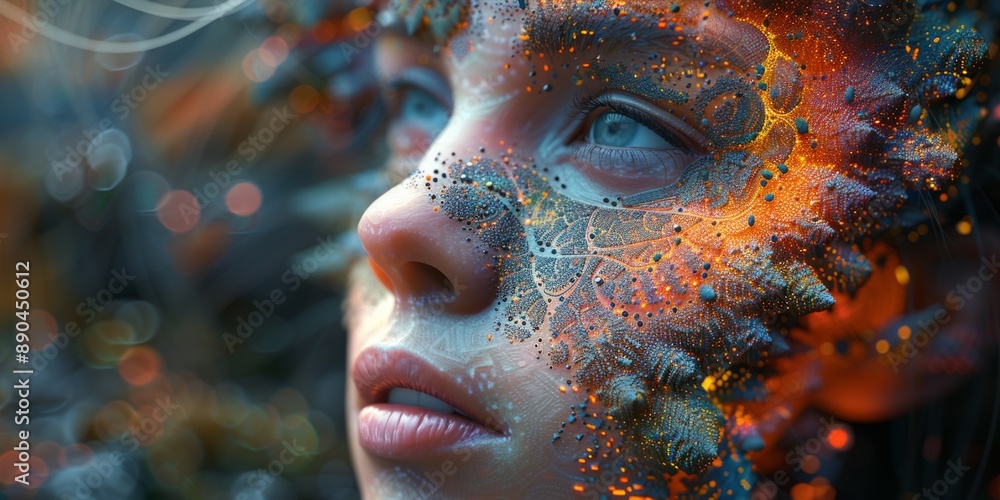 Poster abstract portrayal of the human mind, with intricate patterns and surreal elements, capturing the co