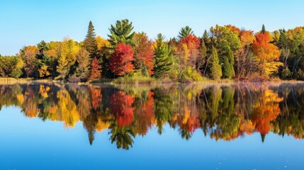 Obraz premium Autumn Reflection on a Calm Lake