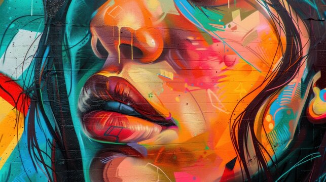 Closeup of artistic mural, vibrant colors, street art style, realistic studio lighting, highresolution background