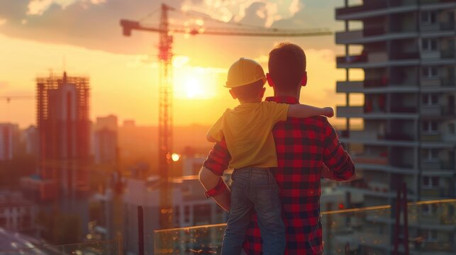 Father and Son at Construction Site