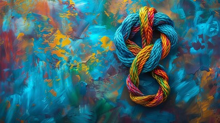 Unity knot tied with a peace sign motif, providing a cultural and symbolic backdrop with space for text customization, ideal for celebrating unity on peace day