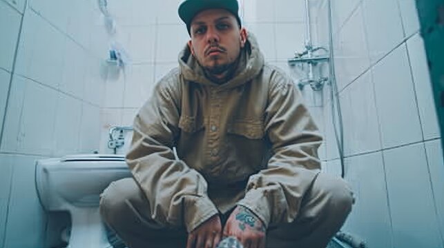 Skilled plumber in professional attire fixing white pipes under the bathroom sink