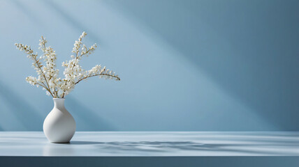 Beautiful bouquet of dry flowers against a blue wall, copy space, product design image