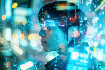 Futuristic Digital Profile in Night Cityscape