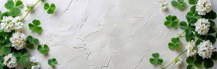 Fototapeta premium White Clover and Shamrock Leaves on a White Surface