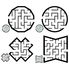 Set of simple labyrinths, mazes conundrums for kids. Baby puzzles with entry and exit. Children riddle games.