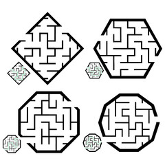 Set of simple labyrinths, mazes conundrums for kids. Baby puzzles with entry and exit. Children riddle games.