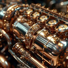 Fototapeta premium Intricate Steampunk Vintage Car Engine in Metallic Tones - 3D Rendering with Mechanical Details