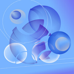 Blue circles and bubbles, geometric digital art
