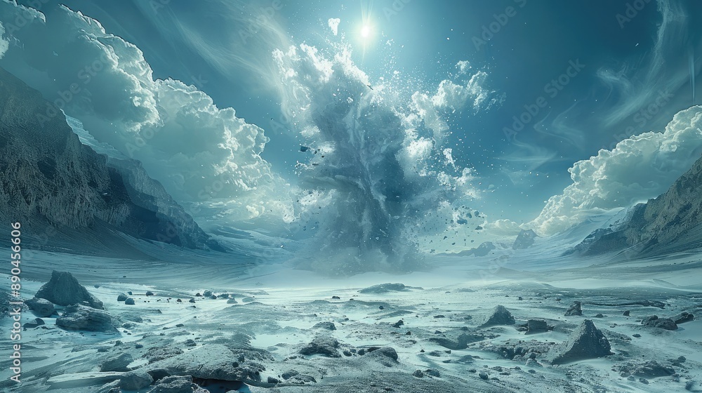 Poster the aftermath of a trans dimensional detonation of earth elemental magic on a rocky highland landsca