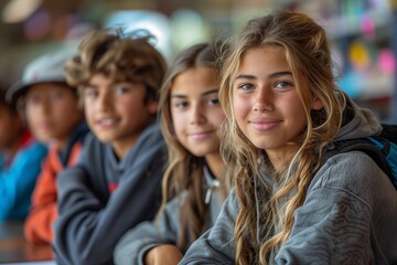 Teenage Girl With Blonde Hair Smiles at Camera in Indoor Setting