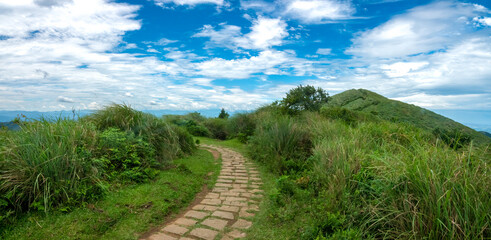 Well kept walking trails in the Qingtiangang Grasslands of the Yangmingshan National Park, Taipei and New Taipei City, Taiwan