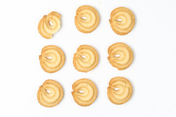 Danish butter cookies. Isolated on white background. Perfect for any commercial usages. top view